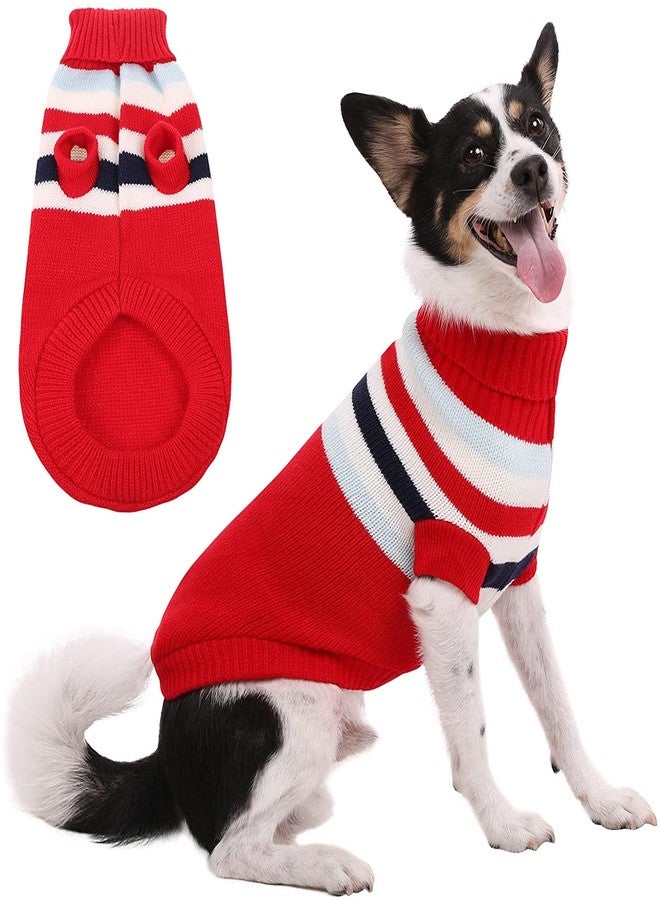 PETANGEL Dog Sweater | Warm Strip Dog Winter Knitwear Clothes with Elastic Leg Bands | Soft Acrylic Knitted Pet Pullover for Small Medium Large Doggy (Red, Size: L) - Image 1